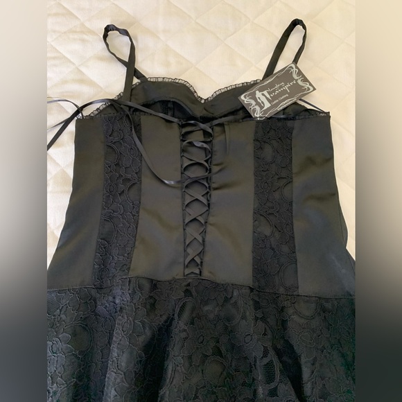 Laughing Vampire gothic satin & floral lace prom dress deadstock 90’s vintage M - Picture 7 of 16